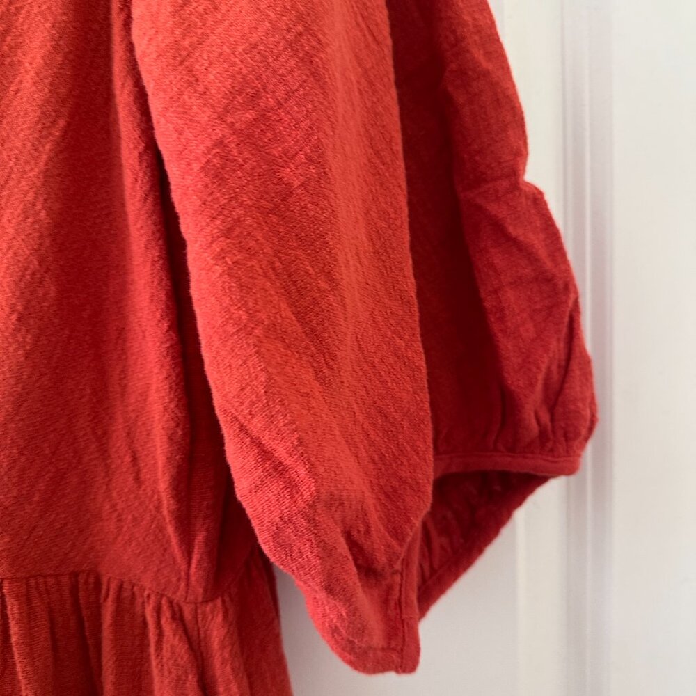NWT Madewell Marianna Puff-Sleeve Midi Dress Orange Women's Size Medium Peasant - Picture 9 of 16